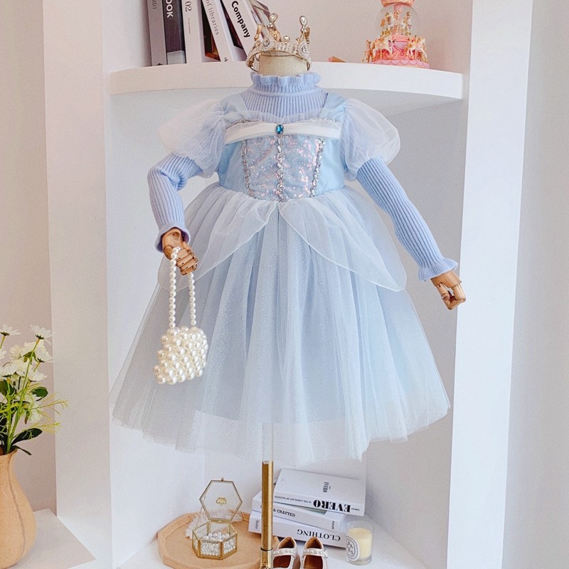 Frozen Princess Aesa girl 2022 Fall and Winter new Han Edition Children's Sweater plus jacket dress dress