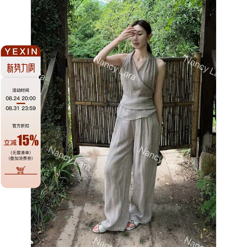 Nancy Lara Simple Summer Slim-Fit Old Money Style Fashion Light Luxury Mesh Vest Casual Pants Two-Piece Set