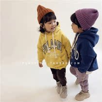 Clearance Peach-pie Korean childrens clothing 2020 winter men and womens velvet sports hooded sweatshirt 81