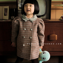 Spot Peach-pie Korean Childrens clothing 2020 Winter Vintage plaid Girls handmade cashmere coat 53