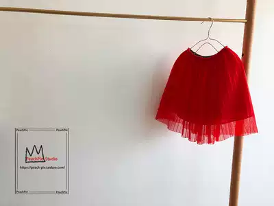Clearance homemade spot peachpie peach summer red New Year dress pies gauze skirt parent-child