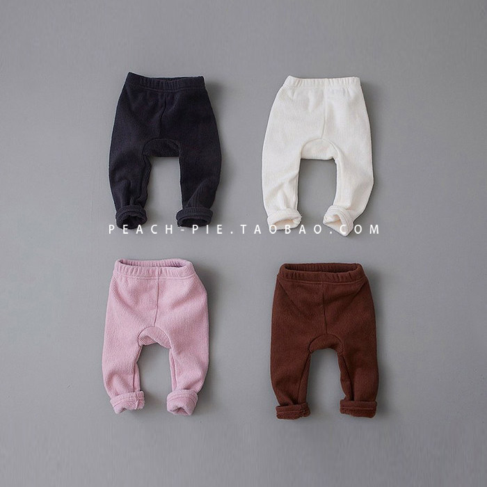 Clear cabin spot {Peach pie} South Korean children's clothing 2020 winter men and women Baohang strips plus suede elastic inside pants 332