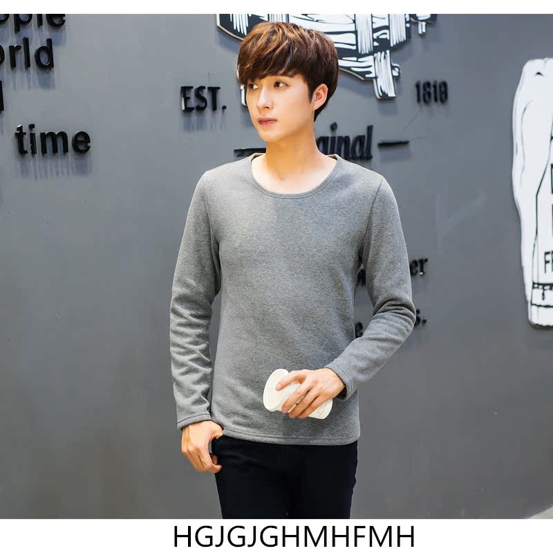 Đặc biệt hàng ngày cộng với áo thun nhung dày nam cổ tròn màu rắn Slim dài tay thủy triều chạm đáy nam quảng cáo áo sơ mi thủy triều nhỏ bán buôn áo thun tay lỡ nam