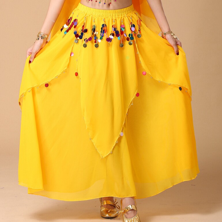 Indian dance performance dress skirt belly dance skirt waist chain dance skirt dance practice pants practice pants sequin hanging coin skirt