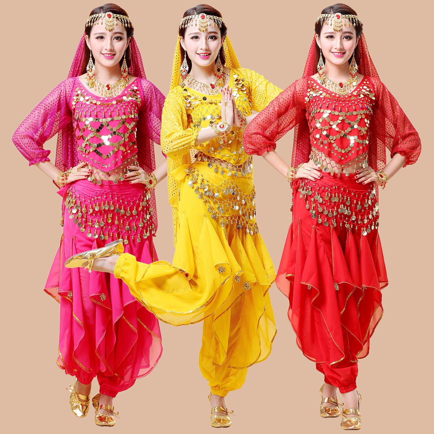 Indian dance costumes high-end suits stage autumn and winter belly dance costumes national performance annual meeting long-sleeved swivel pants