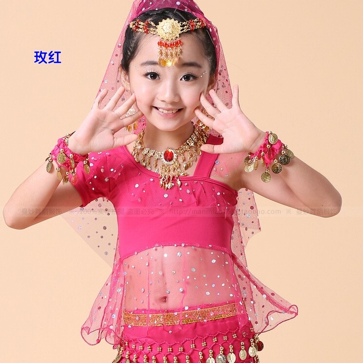 New children's belly dance costumes young children Indian dance performance Costume Dancing Kids Color Dot practice blouses