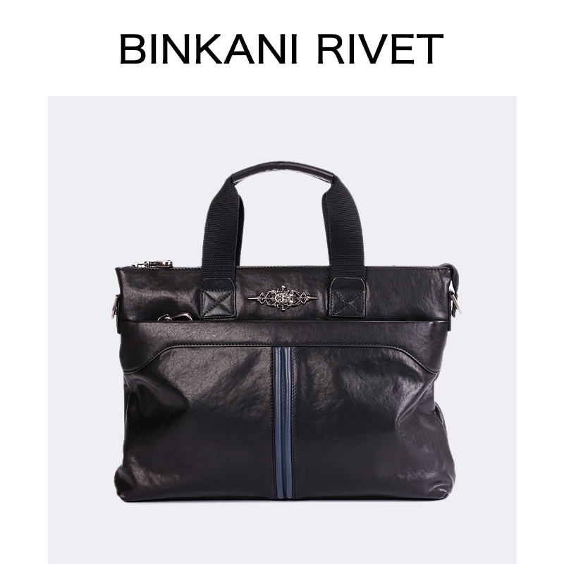 French binkani handbag men's leather business large-capacity cowhide briefcase men's simple casual fashion soft leather