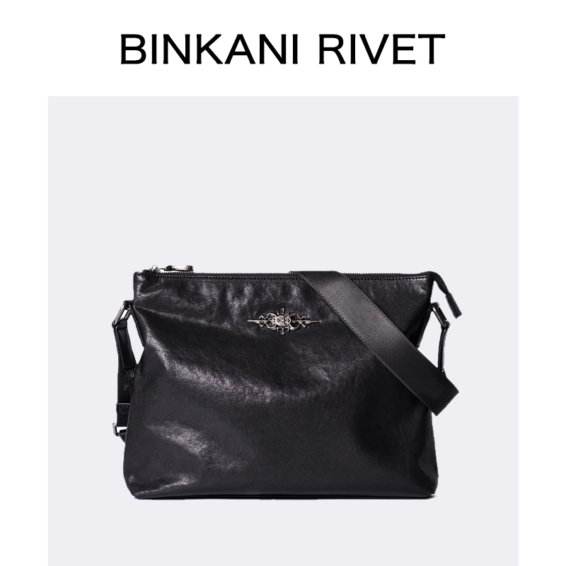 French Binkani shoulder bag men's leather large-capacity messenger bag men's first layer cowhide men's bag business casual horizontal