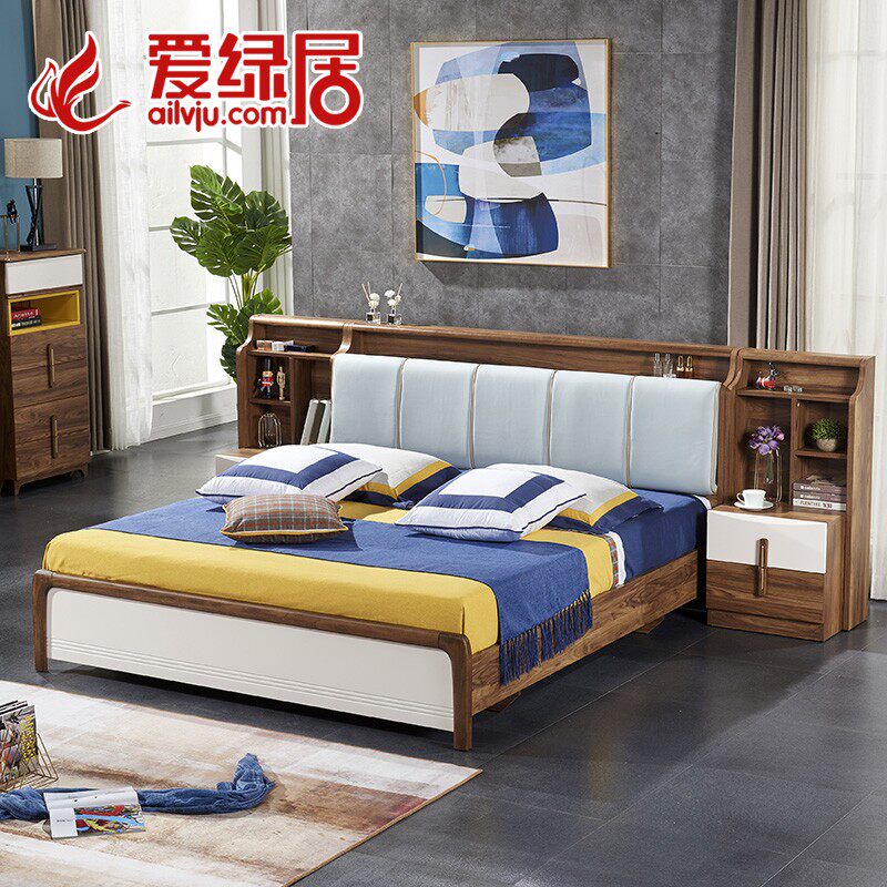 Ailuju Nordic solid wood bed 1 8 meters simple modern light luxury high box storage bedroom master bedroom complete set of furniture bed