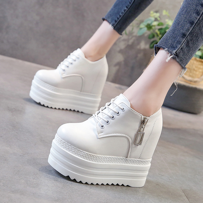 2022 New Korean Style Women's Shoes 12cm Lace-Up Wedge Shoes Platform Thick Sole Height-Increasing Fashion Black and White Casual Shoes 2022 New Korean Style Women's Shoes 12cm Lace-Up Wedge Shoes Platform Thick Sole Height-Increasing Fashion Black and White Casual Shoes