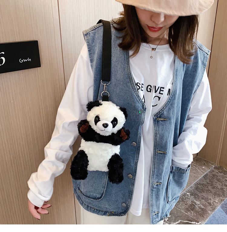 Women's Medium Cotton Panda Cute Profiled Zipper Crossbody Bag display picture 8