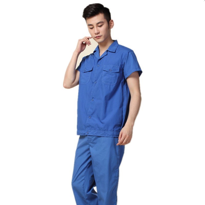 Quần yếm ngắn tay mới phù hợp với nam mùa hè và mùa hè mỏng phần thấm hút mồ hôi chống tĩnh điện quần áo cotton nhà máy quần áo thoáng khí sơ mi trắng nam