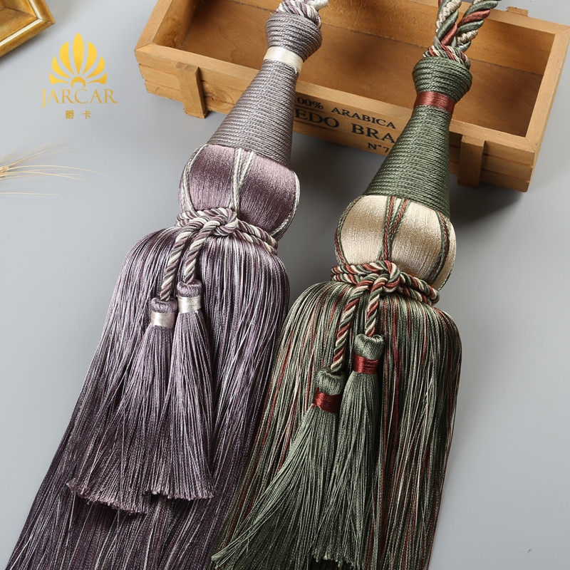 Jue Card new simple hand-woven curtain hanging ball strap Silk long tassel hanging spike tied rope hanging spike pair