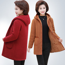 Middle-aged mother plus velvet coat female Autumn Spring thickening medium-length cotton-padded clothes 50-year-old middle-aged spring cotton-padded jacket