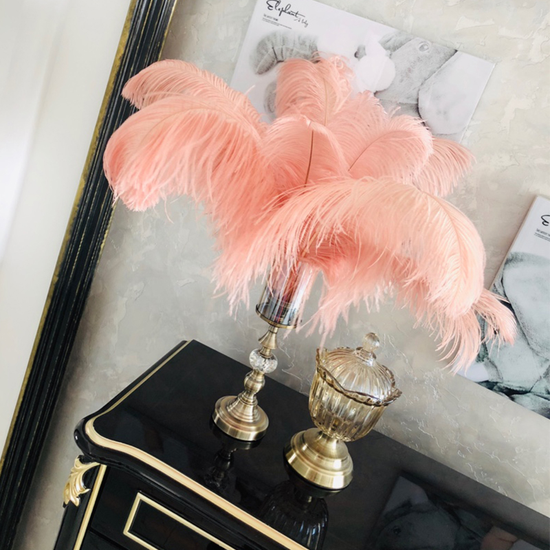 Internet celebrity ins Nordic candlestick decoration pink big ostrich feather KTV bar decoration window photo props - Taobao