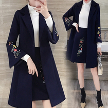 Western style woolen suit winter skirt female 2021 new temperament goddess mid-length jacket plus skirt early autumn two-piece suit