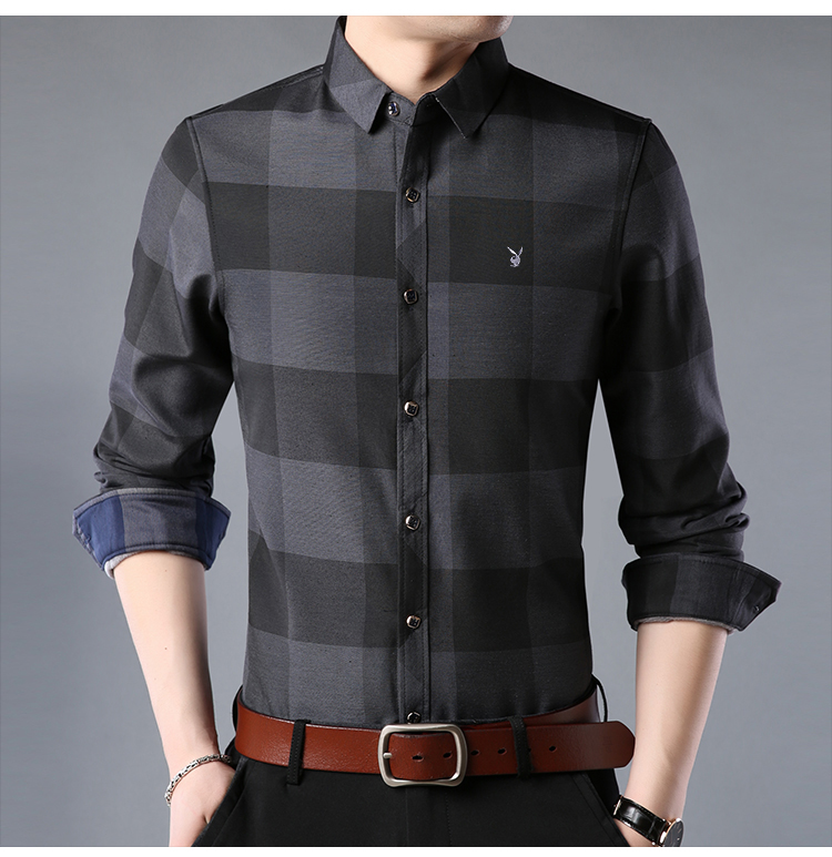 Playboy mùa thu và mùa đông nam áo ấm kẻ sọc trung niên kinh doanh cotton giản dị cộng với áo nhung dày rộng áo sơ mi nam đẹp