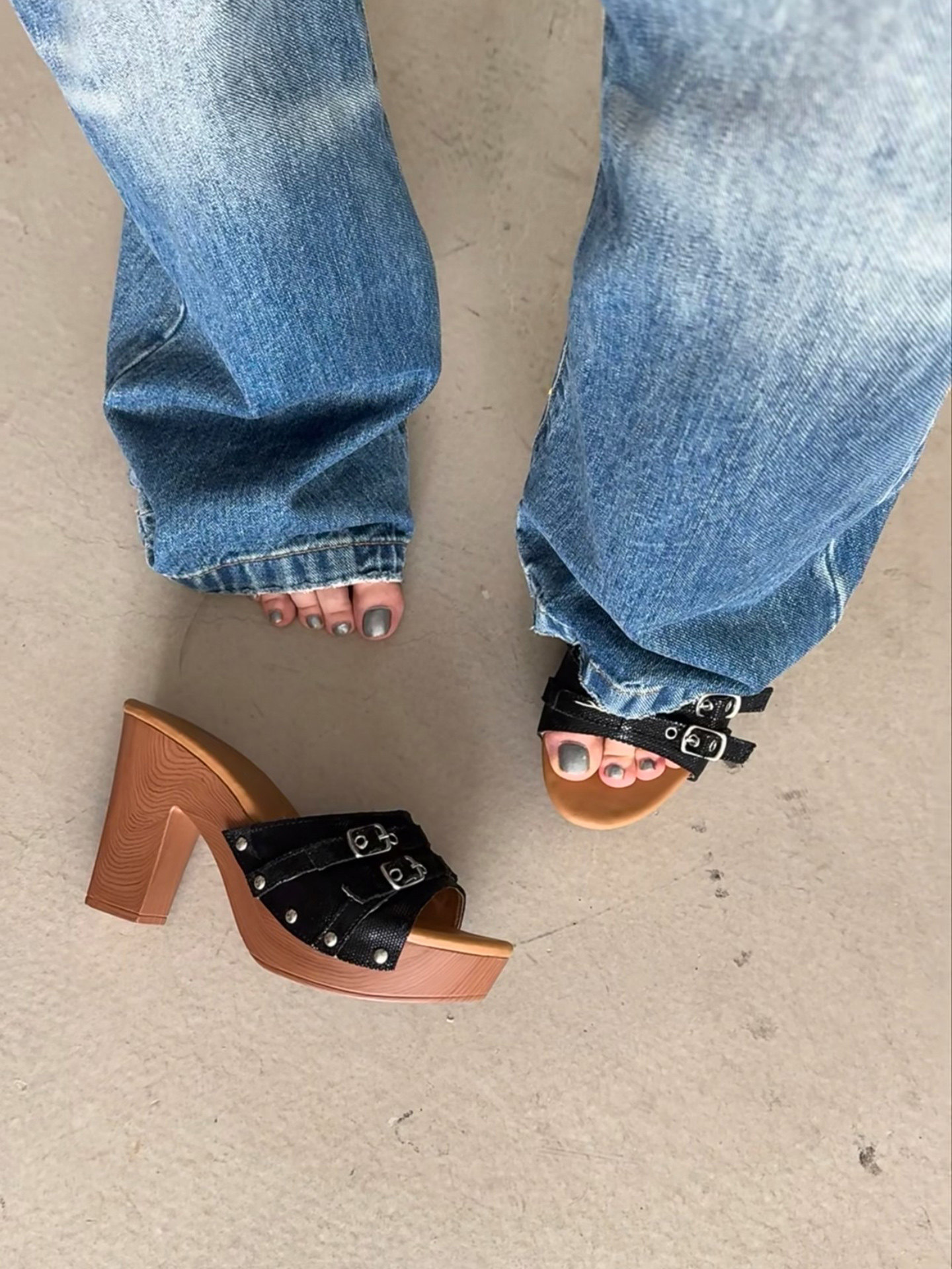 Belt Buckle Rivet Height-Increasing Sandals with Waterproof Platform, Retro Peep-Toe Vintage Shoes, Summer Chunky Heel High-Heeled Outdoor Slippers for Women