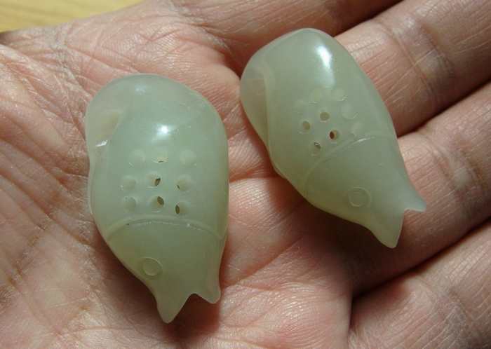 Jade in Qinghai jade (green and white jade) - the fish pendant (two) - 5# 
