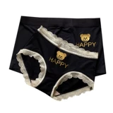 Нижнее белье для влюбленных, милые комфортные дышащие сексуальные черные штаны, с медвежатами, средняя посадка