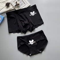 Couple underwear cute pure cotton antibacterial comfortable breathable mid-waist cartoon printing sweet couple pants 2 packs