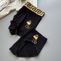 Sexy black couple panties romantic heart-shaped modal cotton seamless breathable mid-waist sweet mens and womens underpants