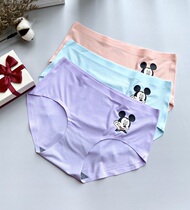 New womens underwear cute Mickey mid-waist seamless ice silk breathable briefs purple underwear women