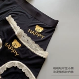 Нижнее белье для влюбленных, милые комфортные дышащие сексуальные черные штаны, с медвежатами, средняя посадка