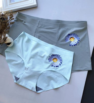 New thin couple underwear fresh small wrinkled chrysanthemum breathable mesh ice silk seamless couple underwear