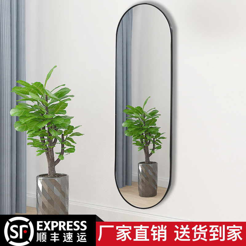 Net red aluminum alloy light extravagant oval home bedroom full body mirror floor wall-mounted explosion-proof full body mirror NZ0100