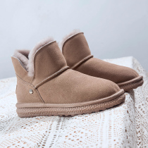 2021 Winter new snow boots women short tube fashion leather wool one wool thick warm northeast slim non-slip