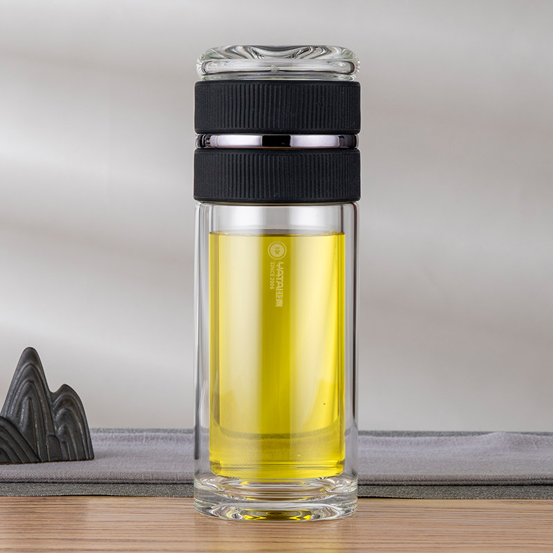 Yatai double layer tea water separation glass mug insulation thickened heat resistant male and female office portable tea water cup customization