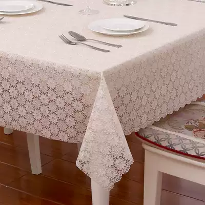 Pastoral round table square table Dining table cloth water-proof lace coffee table mat High temperature resistant tablecloth PVC leave-in table mat custom made
