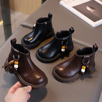 Girls' new autumn and winter two-cotton plus velvet martin short boots