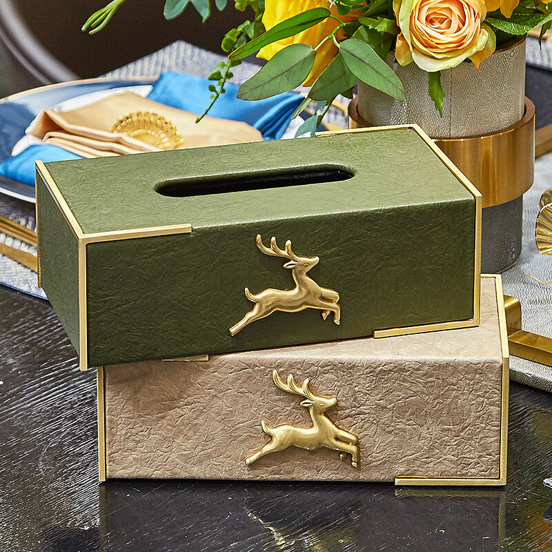 Light luxury pure copper deer leather home European sanitary carton tea table multi-function remote control tray soft matching set