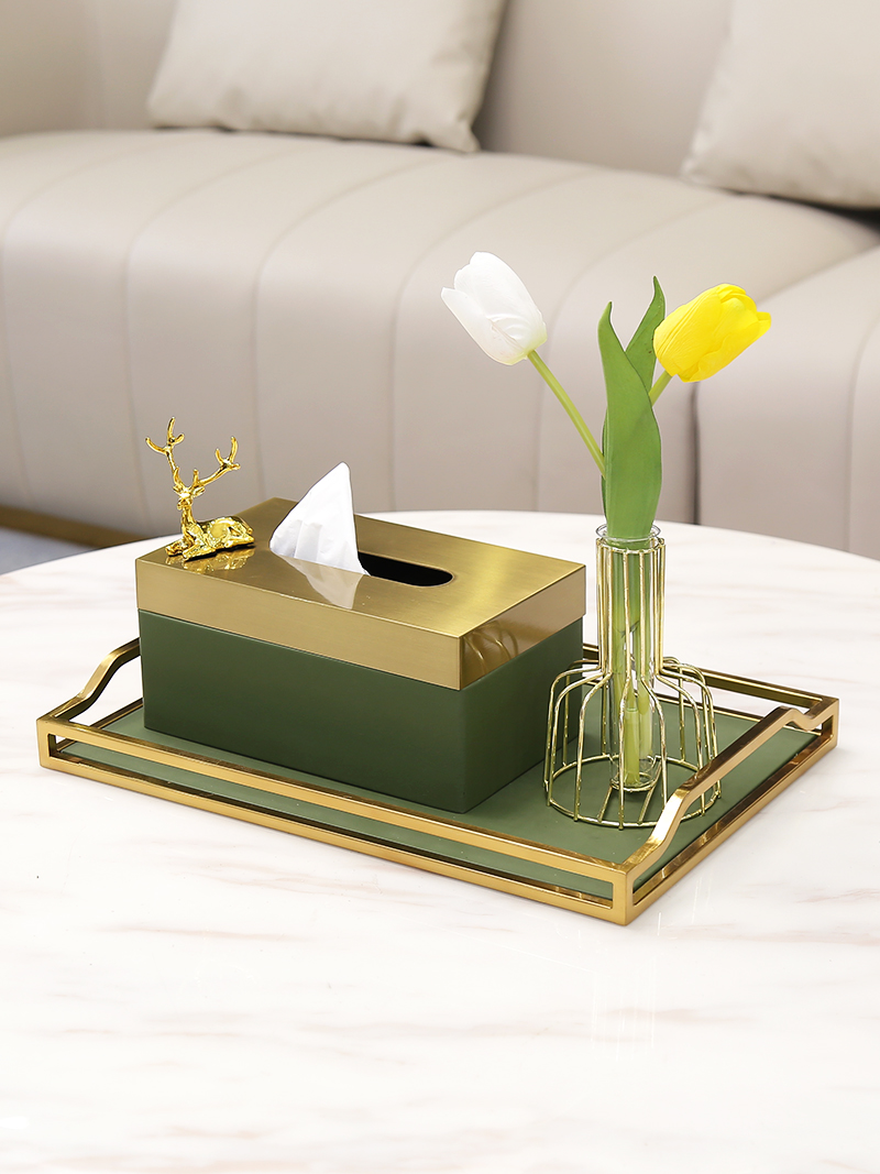 Advanced Cardamom Green Light Lavish Metal Wind Leather Toilet Paper Box Nordic Home Tea Table Tissue Box Containing Box Swing