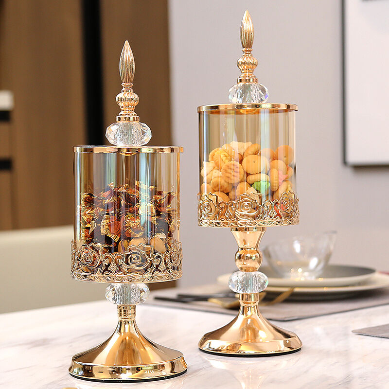 Light extravagant crystal glass with lid storage tank European style American living room tea table lace candy jar containing decorative pendulum piece-Taobao