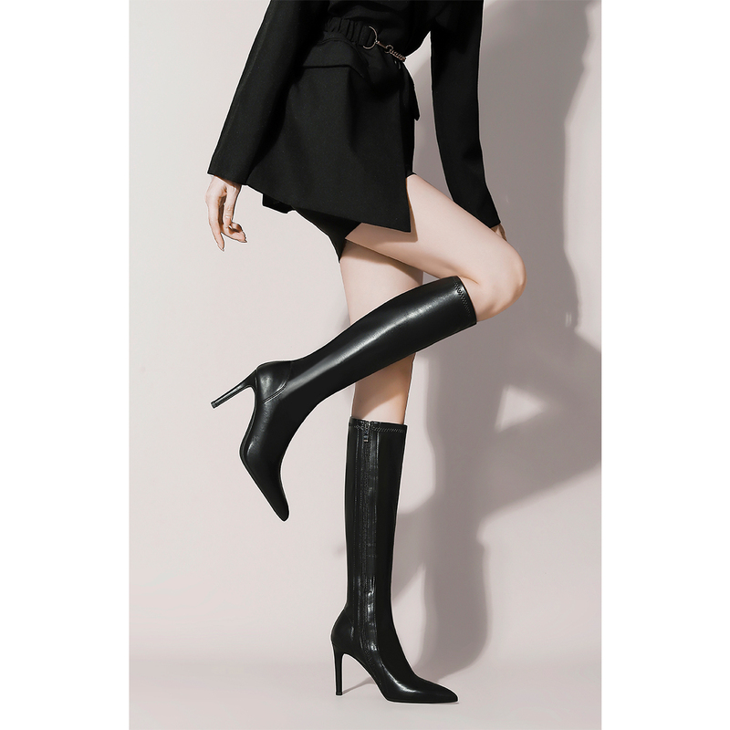 Pointed Toe High-Heeled Boots for Women, Stiletto High Boots, Long Boots, Women's Riding Boots, Black High-Heeled Shoes for Women, 2025 New Style