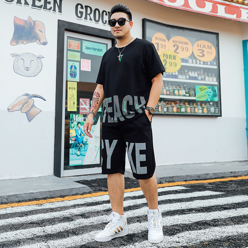 Plus Fattening Overweight Men's Clothing Fat Subs Slim Fit Shorts Shorts 50% Loose Tide Summer Casual Sports Suit-Taobao