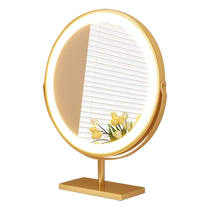 Round dressing table mirror with light tabletop advanced luminous dressing mirror rotatable bedroom smart makeup mirror
