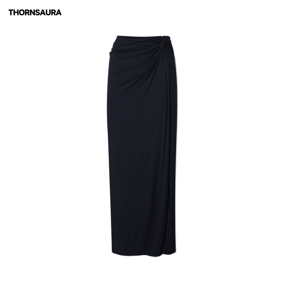 Asymmetrical elastic knitted skirt, set