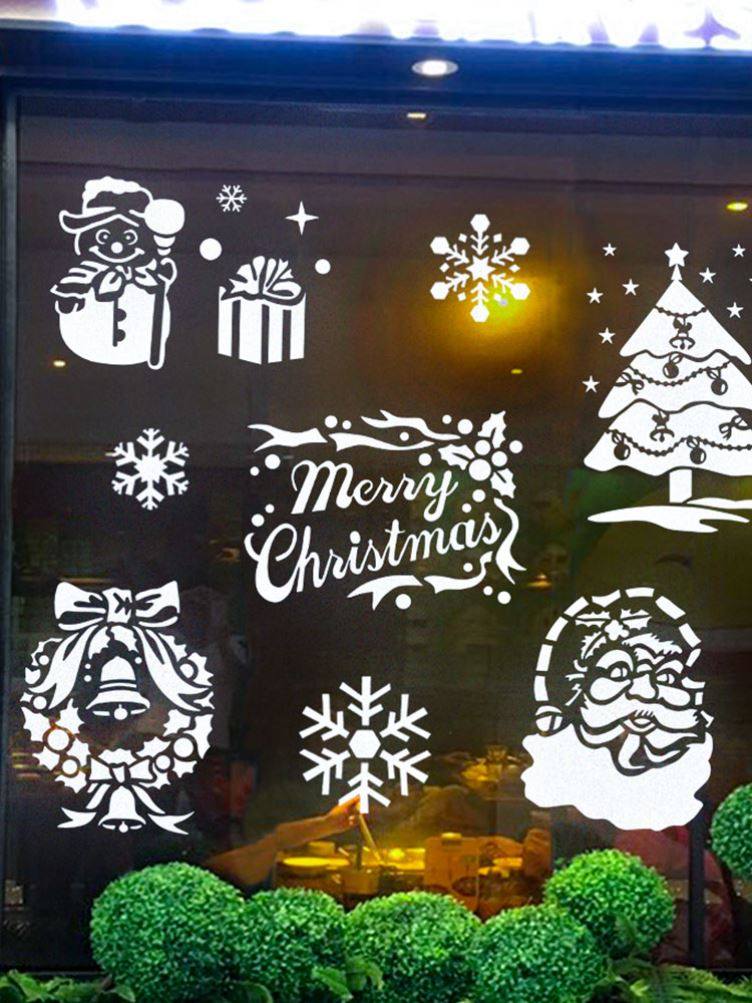 Christmas Spray Glass Upper Template Pattern Spray Snowflake Old Man Christmas Tree Spray-painted Mall Shop Window Decoration-Taobao
