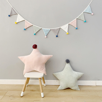 Five-pointed star pillow Nordic style super soft velvet pillow cushion Handmade hair ball doll ins home decoration