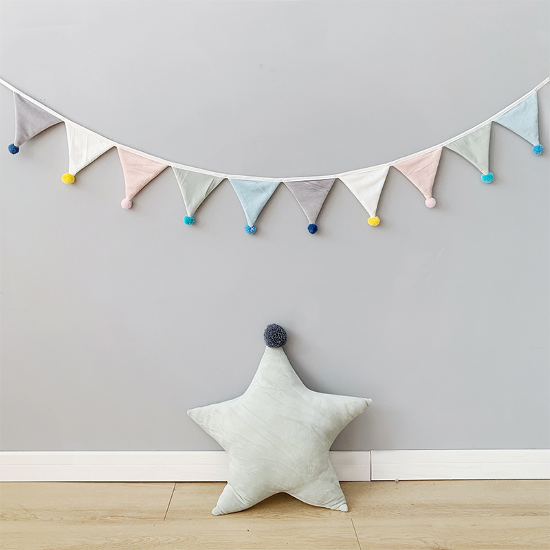 Nordic Stars of the Stars Flag Triangle Flags Macarons Plush Balls Hanging Accessories Creative Decorative party Birthday Scene Arrangement