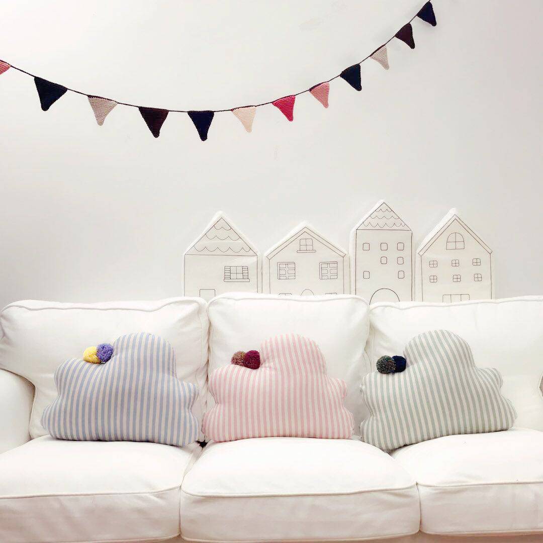 Pillow Home Cute Hair Ball Cloud Pillow Striped Cloud Pillow Cushion Waist Pillow Soft Pillow Home Sofa Decoration