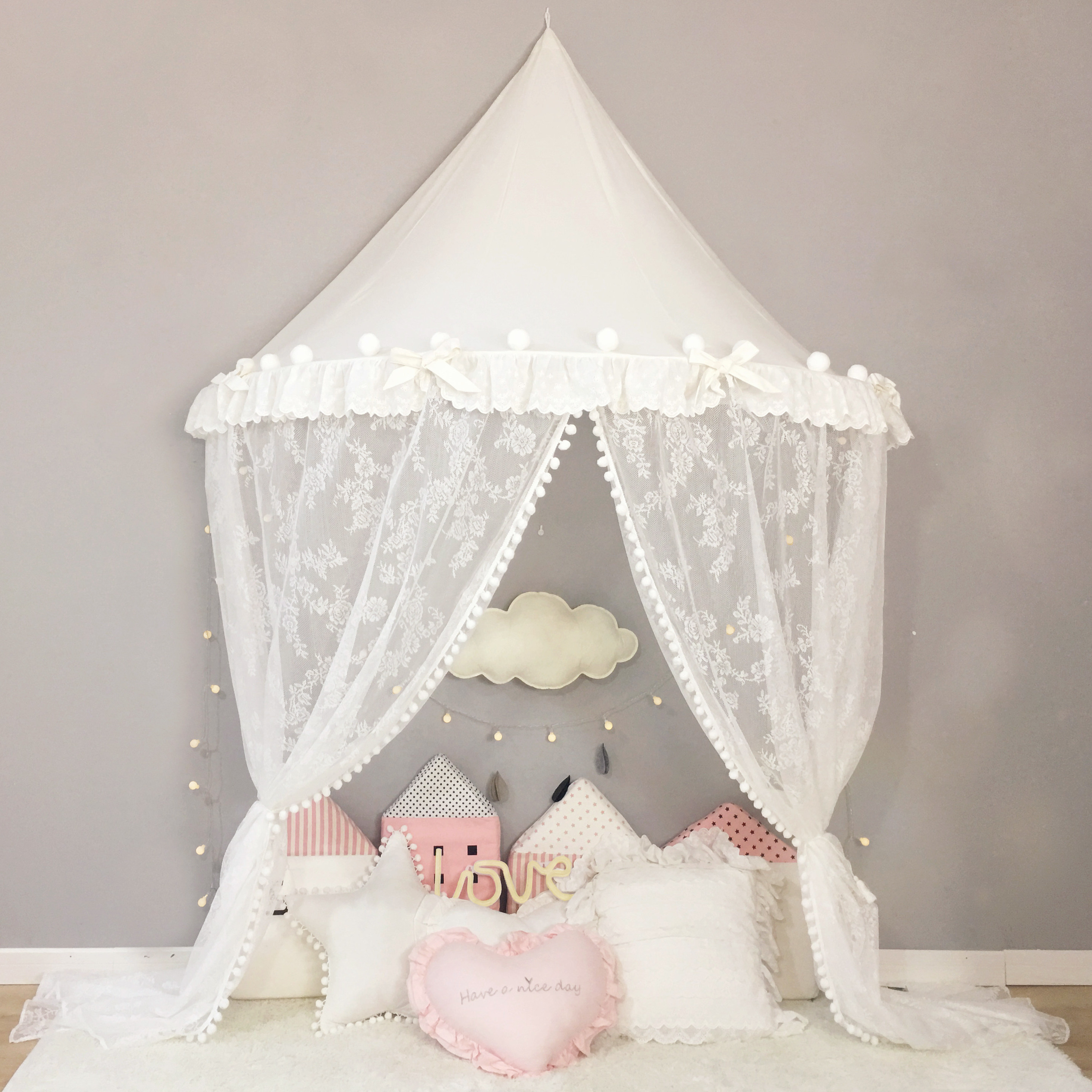Children's princess bed canopy reading corner home fabric wall decoration soft decoration Nordic home lace lace girl toys