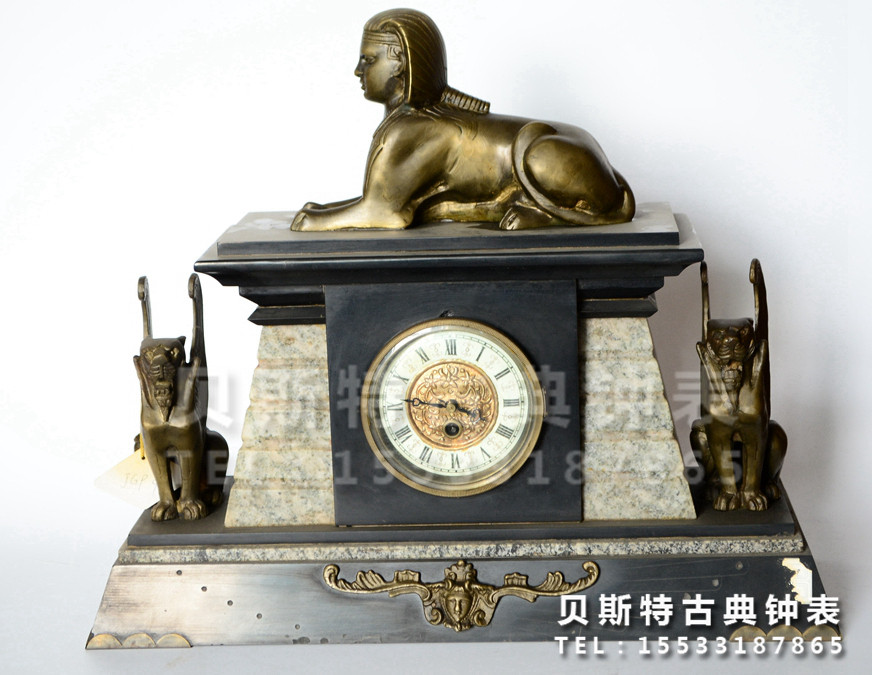 Marble cast bronze sphinx double beast clock) mechanical table clock home decoration) imitation retro old table clock) table clock