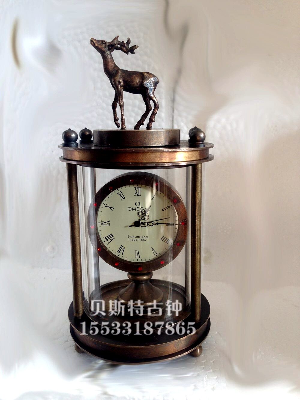 Small Deer Miniature Leather Set Watch) Fun Furnishing) The old-fashioned upper string to play watch and watch) pure copper mechanical seat clock seat clock