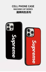 Supreme case — Supreme Trendy Fashionable Black Red Machine Cat Logo Phone Case for iPhone 17, 16, 15, 14, 13 and 12