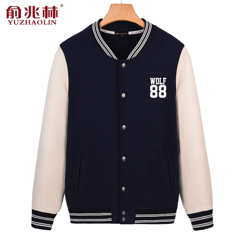 Yu Zhaolin áo khoác nam mùa xuân và mùa thu thanh niên cotton cardigan bóng chày đồng phục nam phiên bản Hàn Quốc của áo khoác cổ áo hoang dã bình thường áo khoác bomber